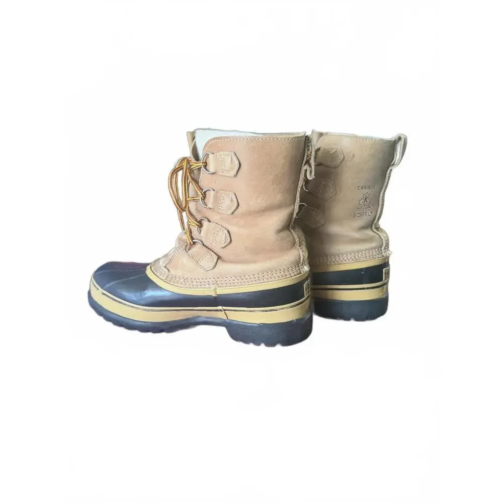 Sorel Caribou Winter Wool Lined Boots Tan and Black Waterproof size 9